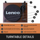Lenco LBT-225 Bluetooth Turntable w/ Glass Platter and AT-VM95E Cartridge