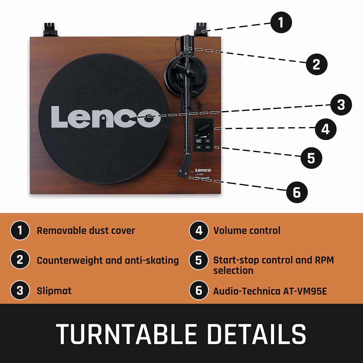 Lenco LS-600 Turntable w/ Built-In Amplifier, Bluetooth, and Speakers